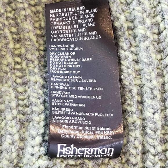 Fisherman Donegal Cardigan Sweater Women's M Wool Knit Ireland Green High Neck - Picture 9 of 10